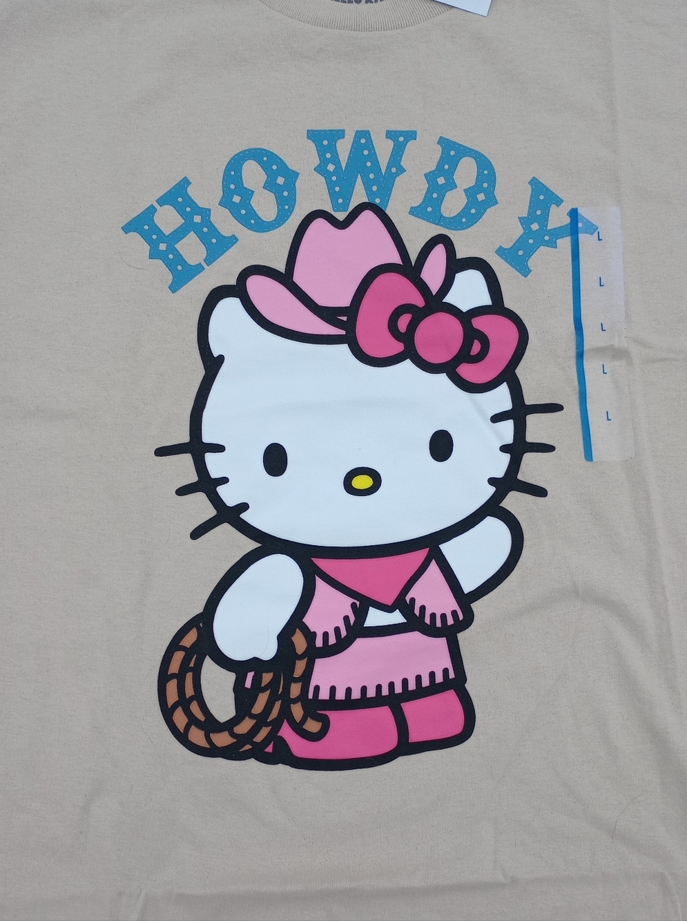 Hello Kitty Pink Cowboy Graphic Tee - Blue 'Howdy' NWT Large